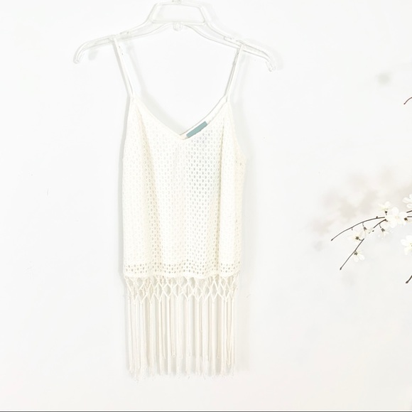Skies Are Blue Boho Crochet Macrame Fringe Top S - Picture 3 of 8